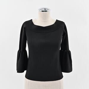 ELIZA J Top Womens Sz M Black Off The Shoulder Bell Sleeve Fold Over Neck Blouse